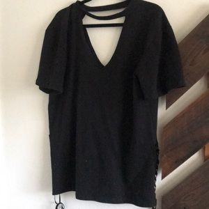 Deep v neck black tee